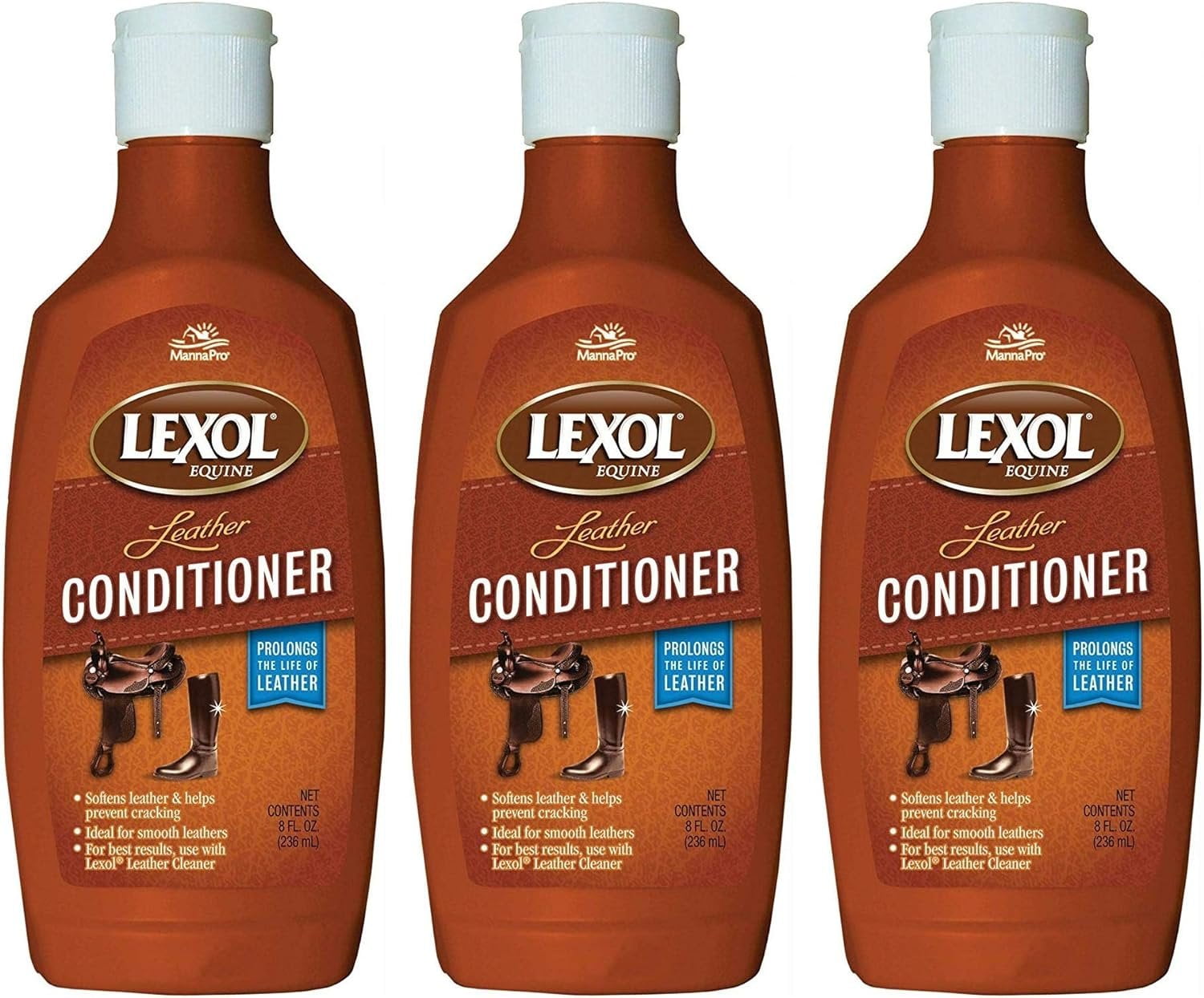 Lexol Equine 3 Pack of Leather Conditioner, 8 Ounces Each, for Tack