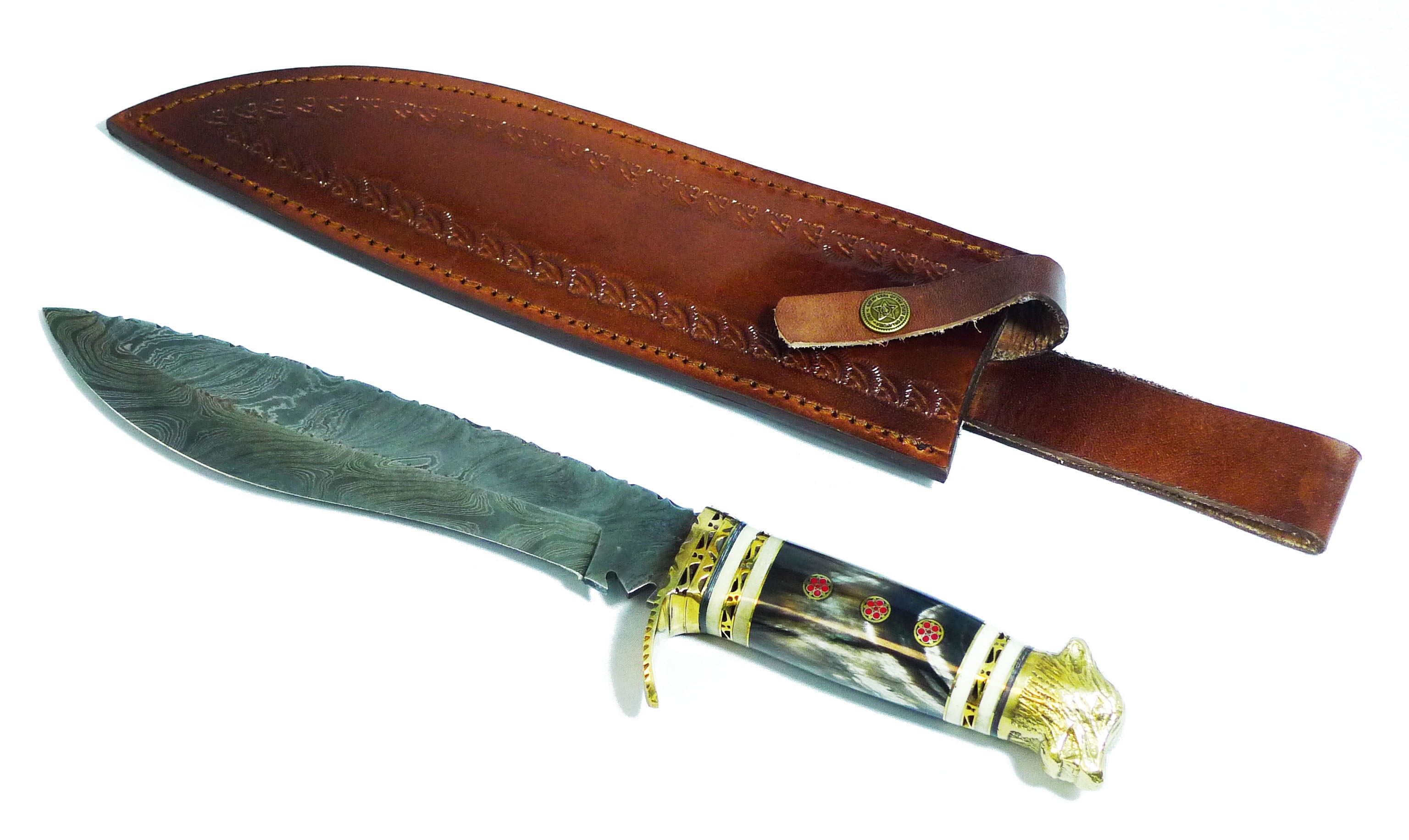 Lexon 10.5" Handmade Damascus Steel Hunting Knife, with Real Leather Sheath
