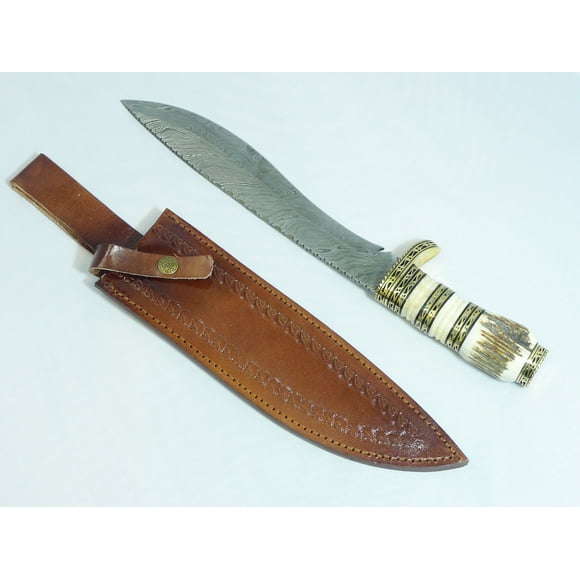 Lexon Handmade Damascus Steel Hunting Knife with Real Leather Sheath