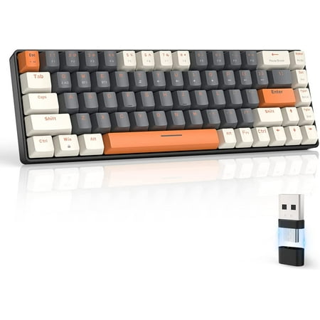 Lexon Tech RK68 60% Wireless Mechanical Keyboard, Bluetooth 5.0/2.4GHz, Hot Swappable, Blue Switch
