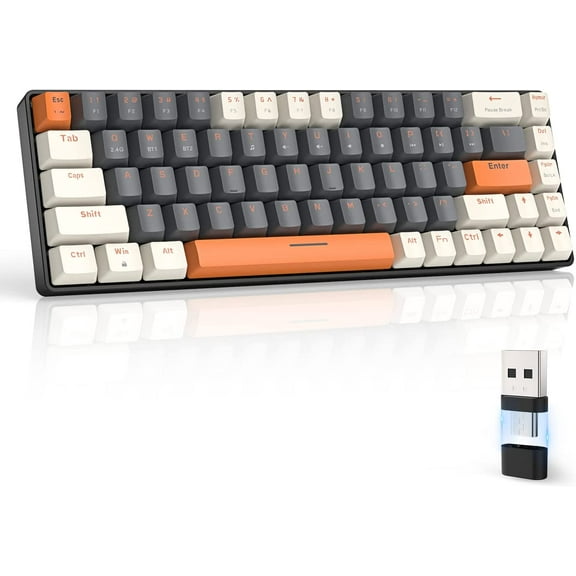 Lexon Tech RK68 60% Wireless Mechanical Keyboard, Bluetooth 5.0/2.4GHz, Hot Swappable, Blue Switch