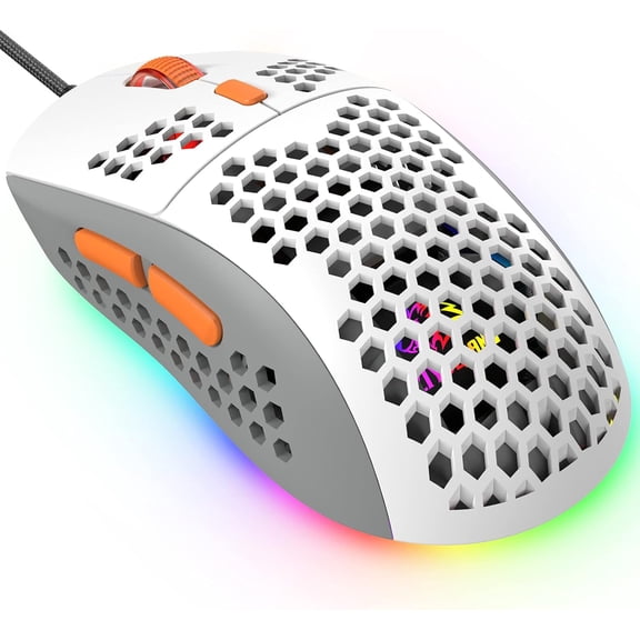 LexonElec M8 LED Gaming Mouse,Ergonomic Ultra-Lightweight Honeycomb Shell,Custom Tri-Color Design,Chroma RGB Backlit,7 Programmable Buttons 6400 DPI,Computer Mice for PS4,Xbox,Laptop,PC Gamers