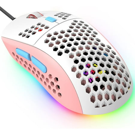 LexonElec M8 LED Gaming Mouse,Ergonomic Ultra-Lightweight Honeycomb Shell,Custom Tri-Color Design,Chroma RGB Backlit,7 Programmable Buttons 6400 DPI,Computer Mice for PS4,Xbox,Laptop,PC Gamers