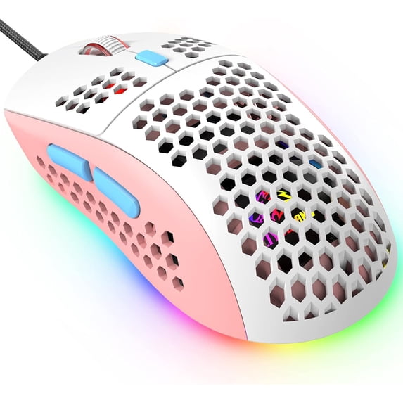 LexonElec M8 LED Gaming Mouse,Ergonomic Ultra-Lightweight Honeycomb Shell,Custom Tri-Color Design,Chroma RGB Backlit,7 Programmable Buttons 6400 DPI,Computer Mice for PS4,Xbox,Laptop,PC Gamers