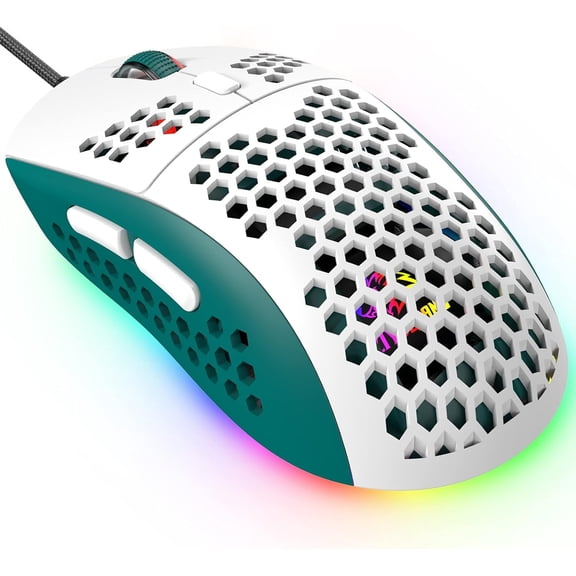 LexonElec M8 Honeycomb Ambidextrous Ergonomic Design Optical Gaming Mouse with Grip Tape, White