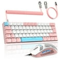 thumbnail image 1 of LexonElec T60PRO 60% Mechanical Keyboard and Mouse Combo+Coiled USB C Cable, Compact RGB LED Backlit Keyboard, Clicky Blue Switch, 6400 DPI Programmable RGB Mouse for PC Mac PS4 Gamer(Pink&White), 1 of 9