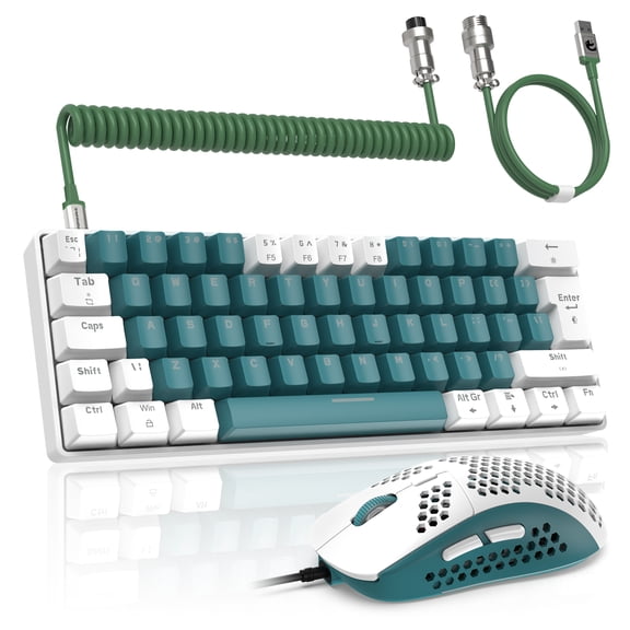 LexonElec T60PRO RGB LED Backlit USB C Cable Mechanical Keyboard & Mouse Combo, Green & White