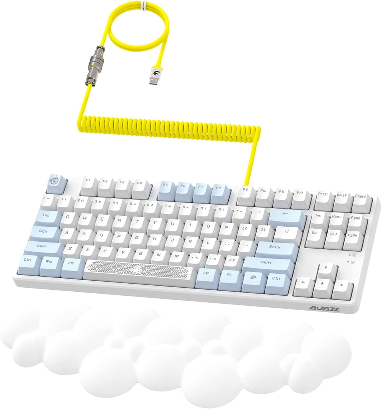 Lexontech AK873 Wired 87 Key TKL Mechanical Gaming Keyboard with Rainbow Backlit Hot-swap Tactile Blue Switch NKRO Gasket Ergonomic Wrist Rest Custom Coiled Aviator Cable for PC/Mac/PS4 Gamer