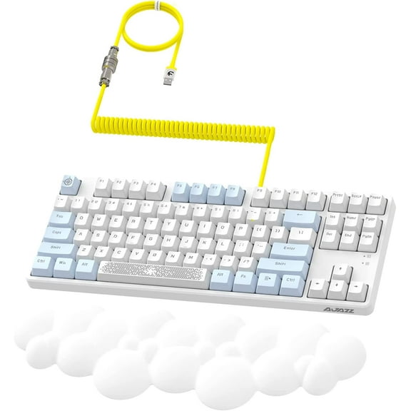 Lexontech AK873 Wired 87 Key TKL Mechanical Gaming Keyboard with Rainbow Backlit Hot-swap Tactile Blue Switch NKRO Gasket Ergonomic Wrist Rest Custom Coiled Aviator Cable for PC/Mac/PS4 Gamer