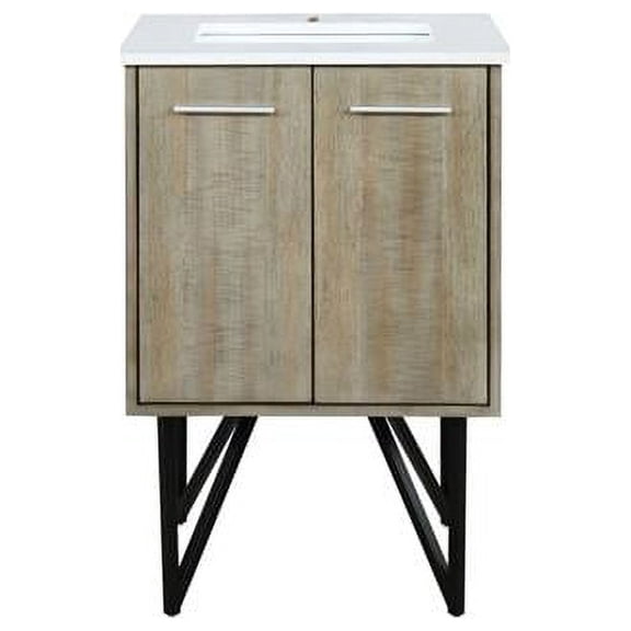 Lexora 24 in. Lancy Bathroom Vanity, White Quartz Top & White Square Sink, Rustic Acacia