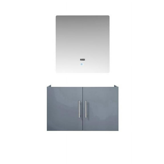 Lexora  30 in. Geneva Single Bathroom Vanity, no Top & 30 in. LED Mirror, Dark Grey