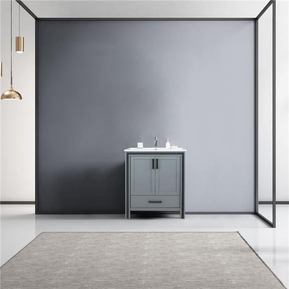 Lexora  30 in. Ziva Single Bathroom Vanity, Cultured Marble Top, White Square Sink & No Mirror - Dark Grey