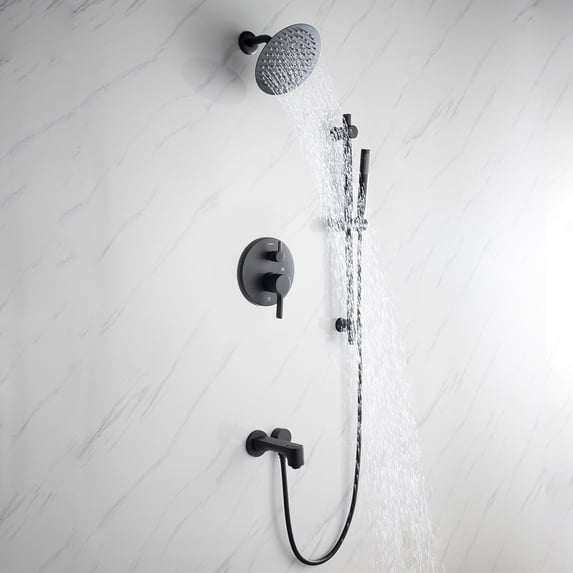 Lexora 8 in. Luviah Round Rain Shower & Handheld Set, Matte Black