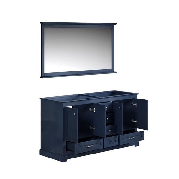 Lexora Dukes 60 in. Navy Blue Double Vanity, No Top & 58 in. Mirror - 59 x 21.5 x 33.25 in.