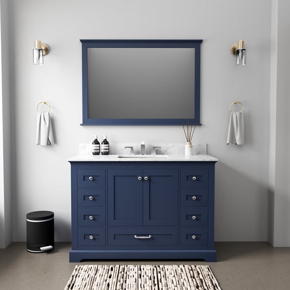 Dukes 48 in. W x 22 in. D Navy Blue Single Bath Vanity, Carrara Marble Top, and Faucet Set