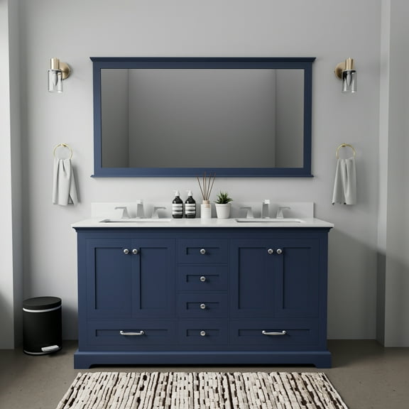 Dukes 60 in. W x 22 in. D Navy Blue Double Bath Vanity, White Quartz Top, and Faucet Set