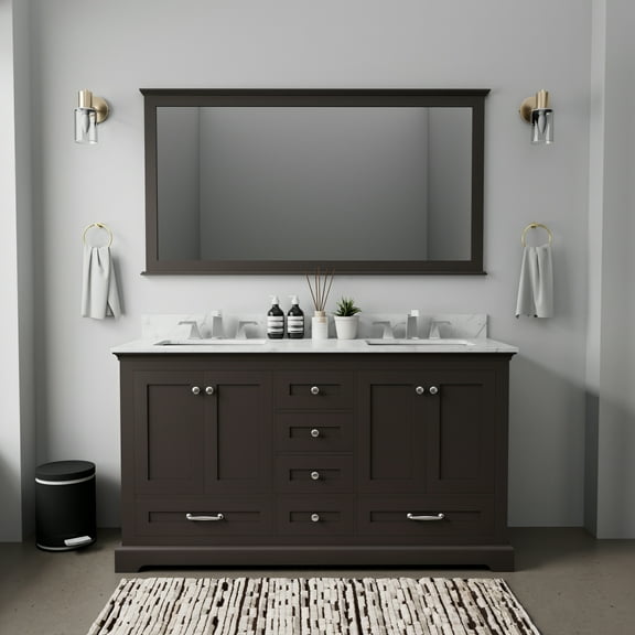 Lexora Home Dukes 60" Carrara Marble Top Double Vanity with Sinks in Espresso