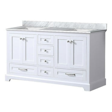 Lexora Home Dukes 60" Carrara Marble Top Double Vanity with Sinks in White