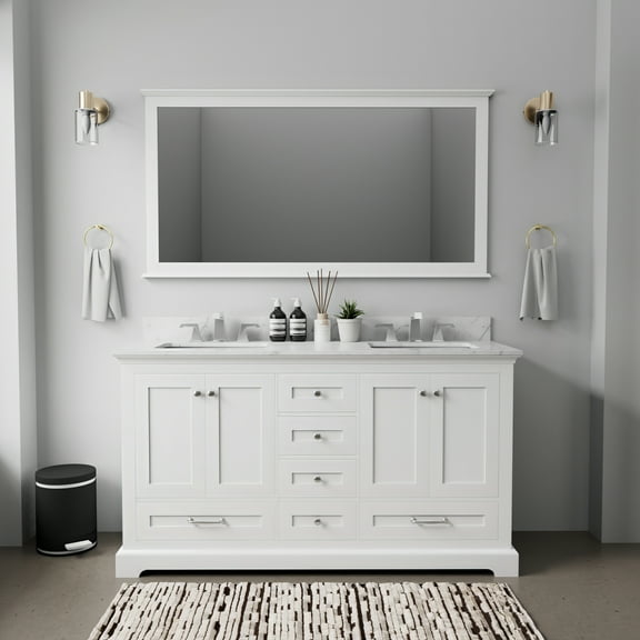 Lexora Home Dukes 60" Double Vanity with Mirror in White