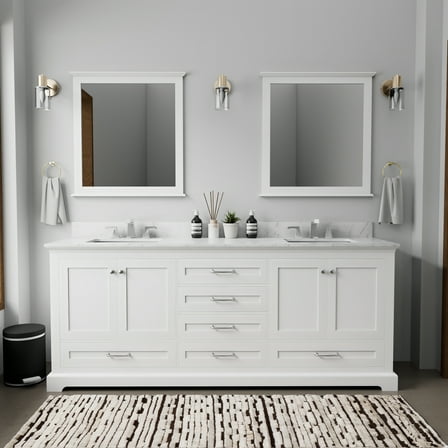 Lexora Home Dukes 80" Carrara Marble Top Double Vanity with Sinks in White