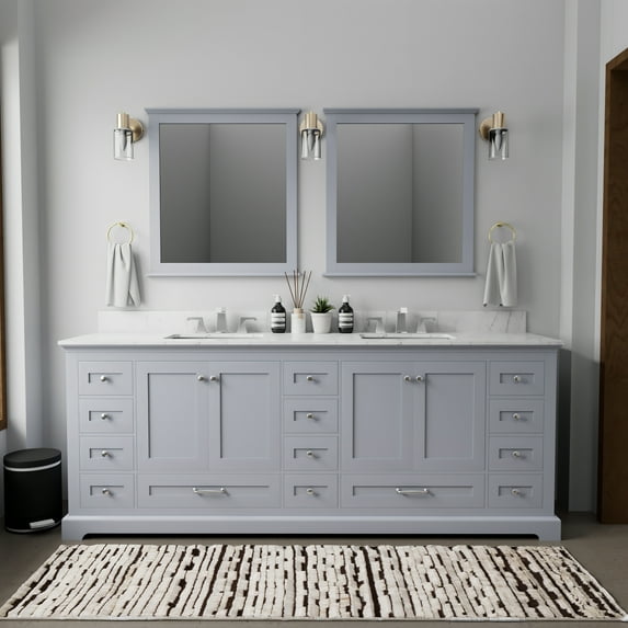Lexora Home Dukes 84" Carrara Marble Top Double Vanity with Sinks in Dark Gray