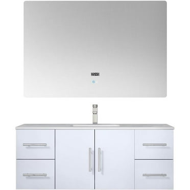 Lexora Home Geneva 48" Carrara Marble Top Single Vanity in Glossy White