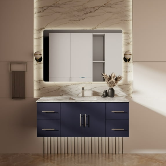 Lexora Navy Blue Bath Vanity and 48 in. LED Mirror