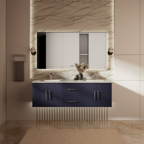 Geneva 60 in. W Navy Blue Double Bath Vanity