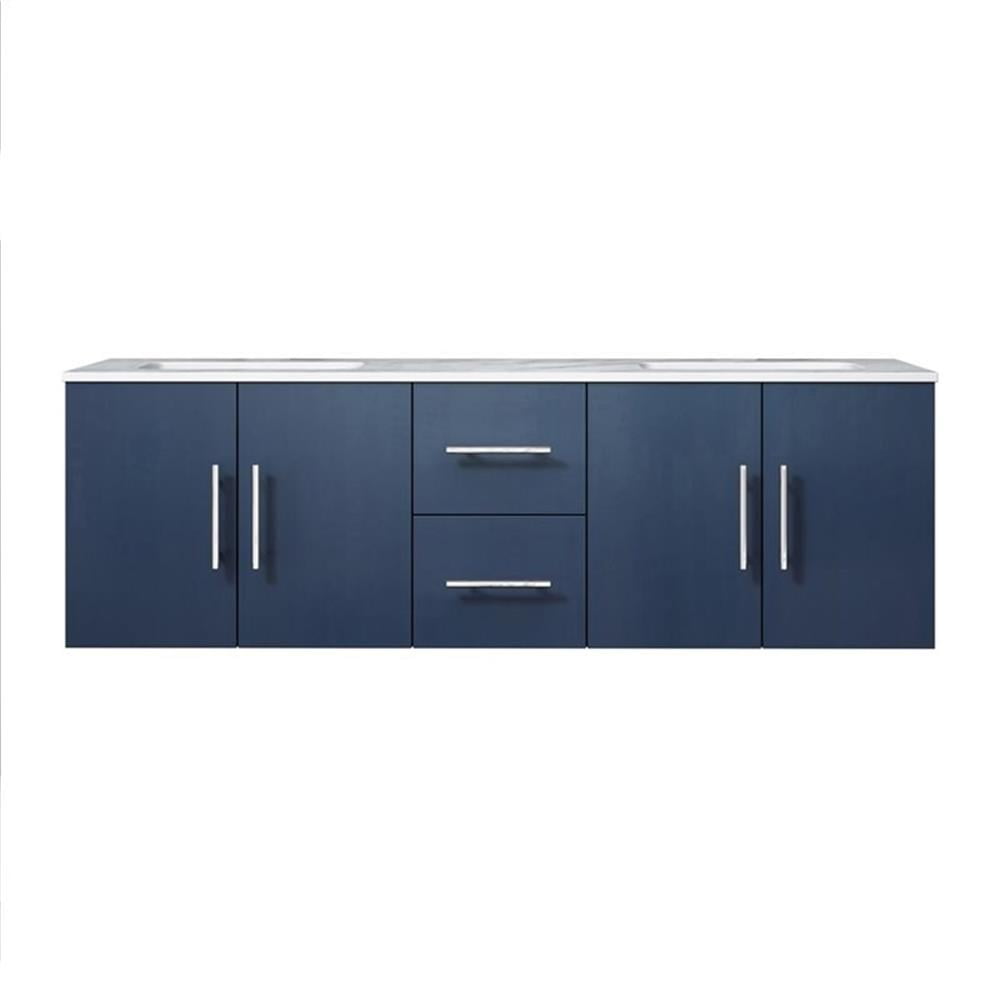 Geneva 60" Navy Blue Double Vanity with White Marble Top