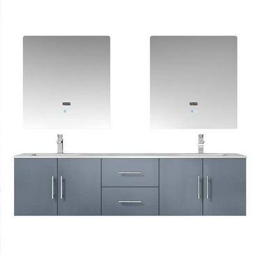 Lexora Home Geneva 72" Carrara Marble Top Double Vanity in Dark Gray