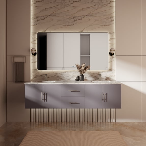 Lexora Home Geneva 72" Double Vanity with LED Mirrors in Dark Gray