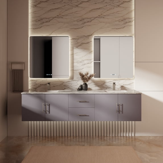 Lexora Dark Grey Double Bath Vanity and Carrara Marble Top