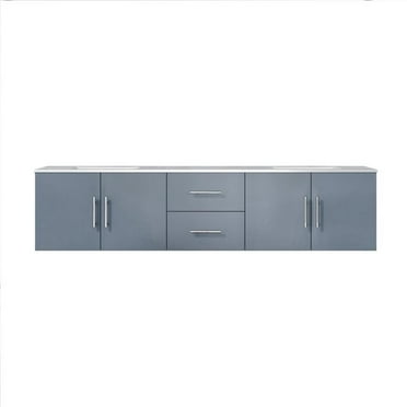 Lexora Home Geneva 80" Carrara Marble Top Double Vanity with Sinks in Dark Gray