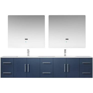 Lexora Home Geneva 84" Carrara Marble Top Double Vanity in Navy Blue