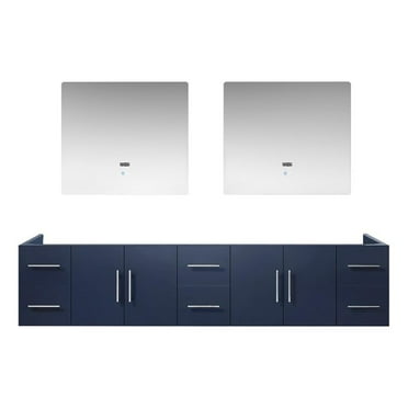 Lexora Home Geneva 84" Double Vanity with LED Mirrors in Navy Blue