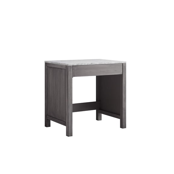 Lexora Home Jacques 30" Carrara Marble Top Make-Up Table in Distressed Gray