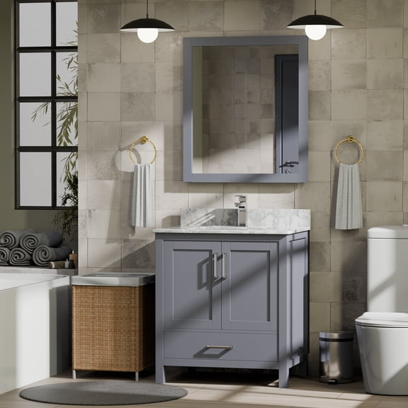 Lexora Home Jacques 30" Vanity Cabinet in Dark Gray
