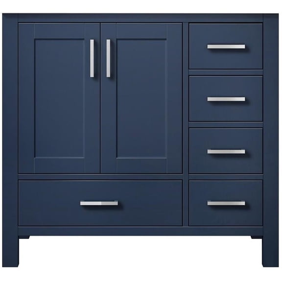 Lexora Home Jacques 36" Carrara Marble Top Single Vanity with Sink in Navy Blue