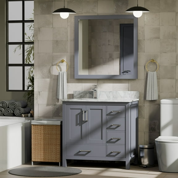 Lexora Home Jacques 36" Single Vanity with Mirror in Dark Gray