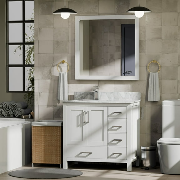 Lexora Home Jacques 36" Single Vanity with Mirror in White