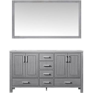 Lexora Home Jacques 60" Carrara Marble Top Double Vanity in Distressed Gray
