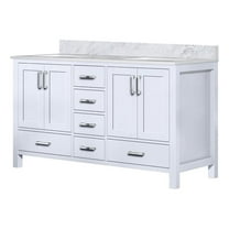 Lexora Home Jacques 60" Carrara Marble Top Double Vanity with Sinks in White