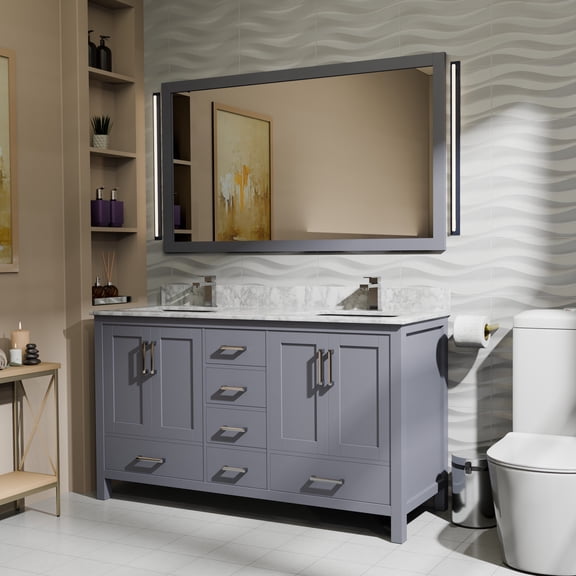 Lexora Home Jacques 60" Double Vanity with Mirror in Dark Gray