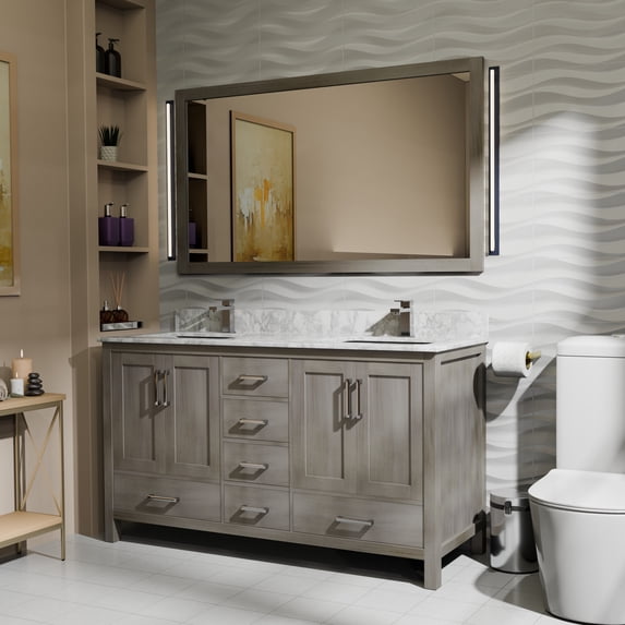 Lexora Home Jacques 60" Vanity Cabinet in Distressed Gray