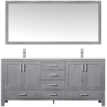 Lexora Home Jacques 72" Carrara Marble Top Double Vanity in Distressed Gray