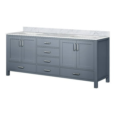 Lexora Home Jacques 80" Carrara Marble Top Double Vanity with Sinks in Dark Gray