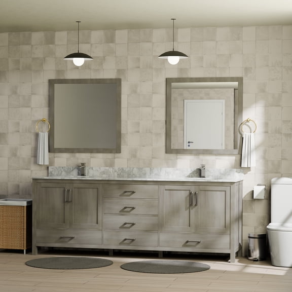 Lexora Home Jacques 80" Vanity Cabinet in Distressed Gray