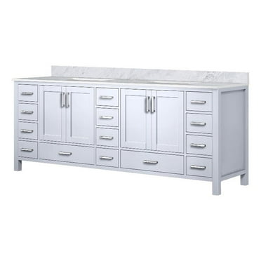 Lexora Home Jacques 84" Carrara Marble Top Double Vanity with Sinks in White
