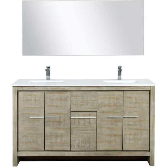 Lexora Home Lafarre 60" Double Quartz Top Bathroom Vanity with Faucet and Mirror