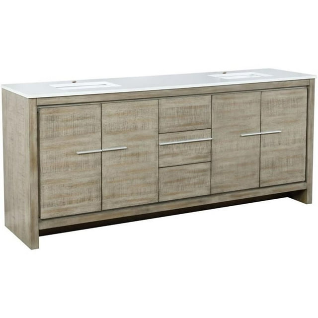 Lexora Home Lafarre 80" Double Quartz Top Bathroom Vanity in Rustic Acacia